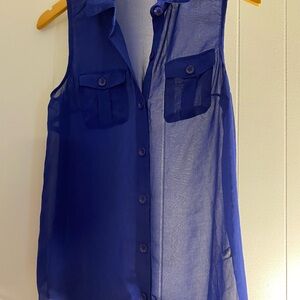 Poetry Blue Sheer Button Down Shirt